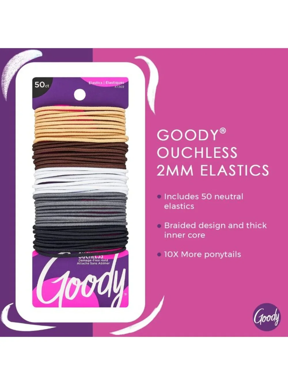 Pain-Free Elastic Hair Ties - 50 Ct Assorted Neutrals, Durable Rubber Bands for